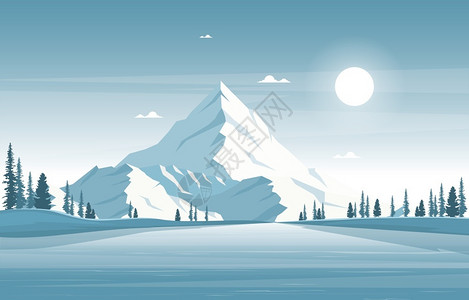 冷冰冰的冬季雪松山平自然景观图插画