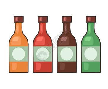 吃番茄酱一套加热酱的瓶子调味食品矢量卡通的配方菜单横幅和设计矢量卡通的对象插画