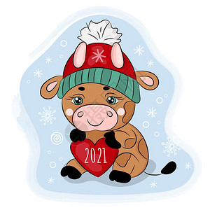 爱心圣诞节可爱的牛插画图片