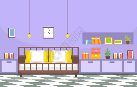 紫色地毯现代房屋室内设计插图插画