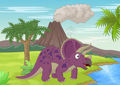 侏罗纪公园里的三角龙矢量卡通插画背景图片