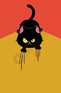 可爱的黑猫抓地表贺卡设计图片