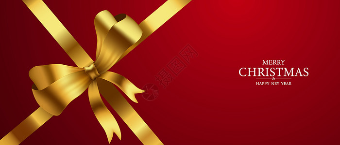 红色背景金色彩带圣诞节背景图片