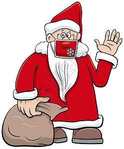 戴口罩的圣诞老人矢量漫画插图图片