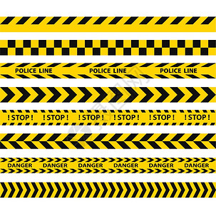 黑色和黄警察横条边界建筑危险警告无缝带矢量高清图片