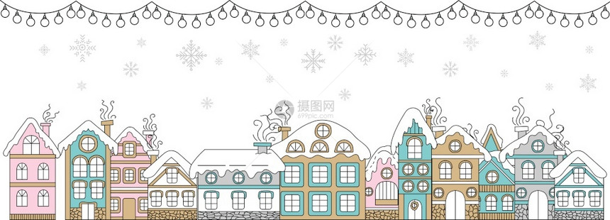 冬天卡通房子建筑插画图片