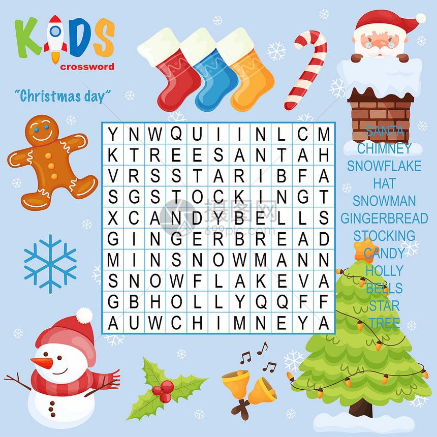 圣诞节限定的填字游戏锻炼儿童语言理解和扩大词汇量图片