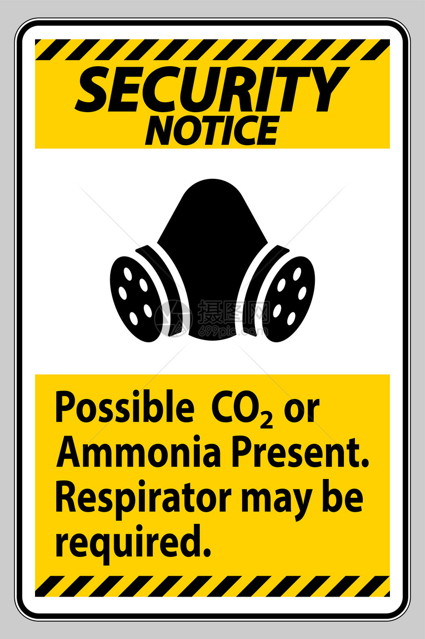 安全通知pe标记可能的CO2或氨可能需要呼吸器图片