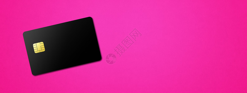 粉红背景横幅上的黑信用卡模板3d插图粉红背景上的黑信用卡图片