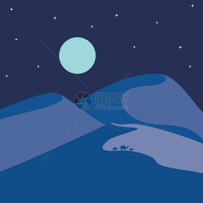 夜间沙漠中的山丘海报设计图片