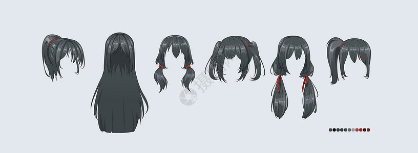 animeg发型孤立的黑发集背景图片