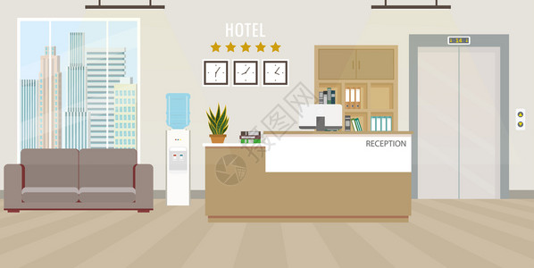 酒店房间设计带有家具卡通矢量插图插画