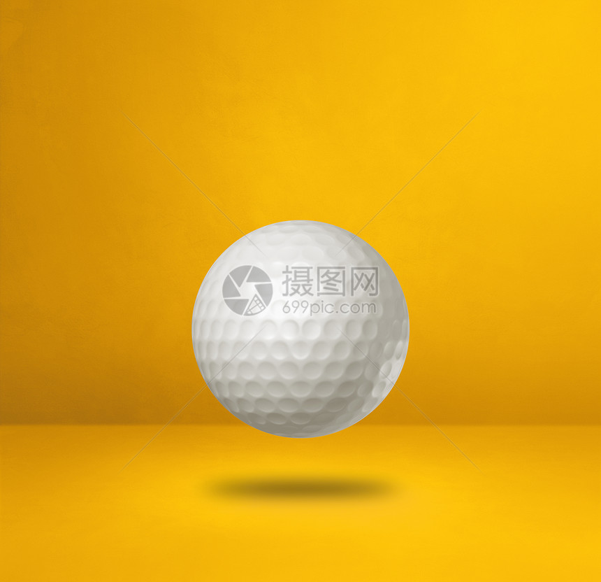 白色高尔夫球在黄工作室背景上被孤立3D插图白色高尔夫球在黄工作室背景上被孤立图片