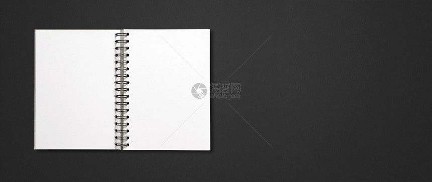 黑色水平横幅上孤立的空白开放螺旋笔记本模型黑色横幅上孤立的空白开放螺旋笔记本图片
