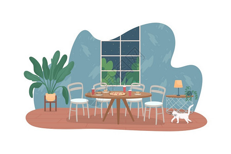 餐厅白色椅子现代餐厅插画插画