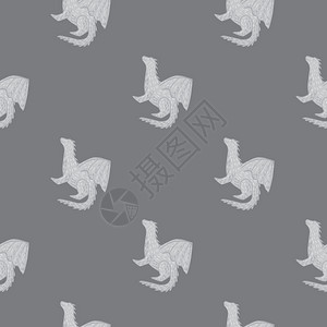 最微小的神奇无缝图案包括龙形简单的光影灰色调板动物艺术作品织设计纺品印刷包装封面矢量图解的装饰背景最微小的神奇无缝图案光滑的龙形背景图片