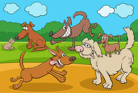 有趣的狗和小动物角色类漫画插图图片