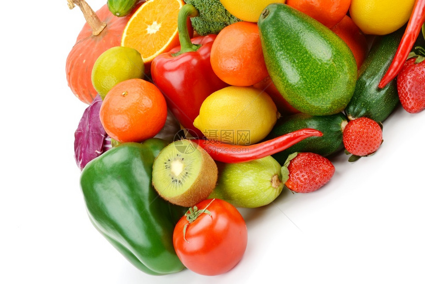 以白色背景隔离的蔬菜和水果开胃图片