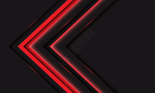 霓虹灯红色转向箭头黑色灰上的红光线箭金属方向用空间设计现代未来技术背景矢量说明设计图片