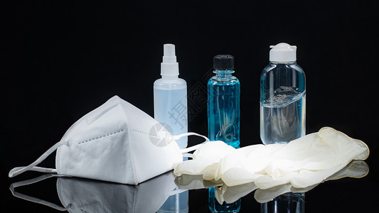 冠状预产物外科手套防护面具酒精喷雾剂洗手液和口冠状预产物外科手套洗液和口背景图片