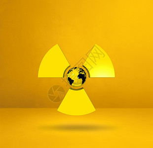 世界放射标志黄色工作室背景3d图示放射标志世界图片