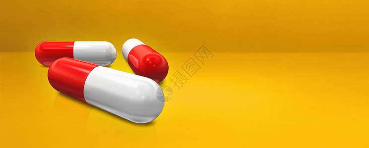 在黄色工作室横幅上孤立的胶片药丸3D插图黄色工作室横幅上的胶片药丸图片