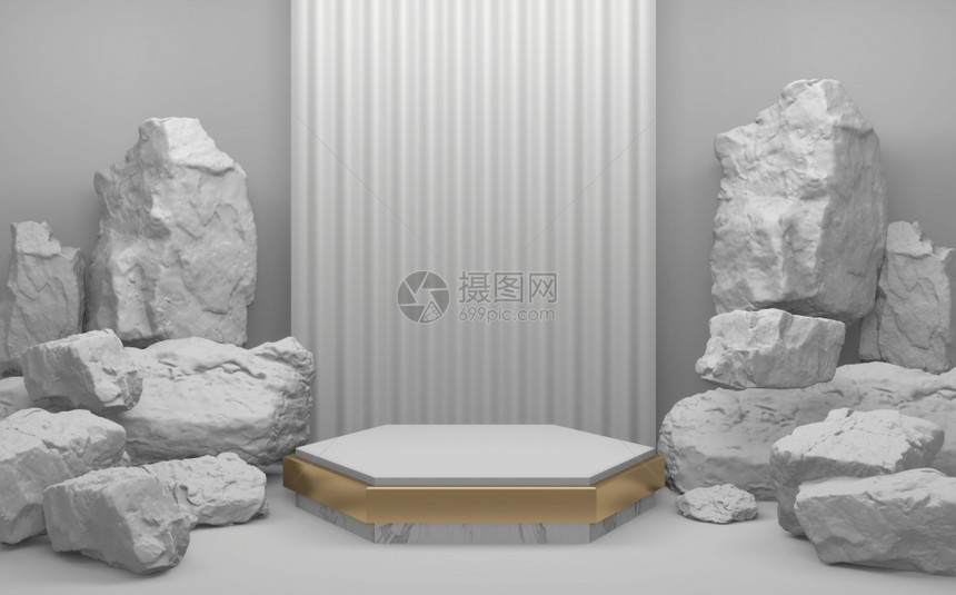 用于产品展示的讲台几何位置上的白石块3D图片