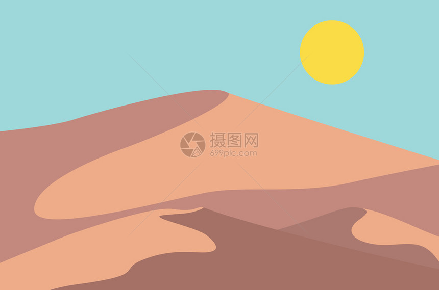 手绘烈日下的沙漠矢量海报设计图片