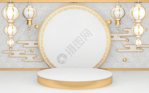 金讲台最小几何白色和金风格的抽象3d背景图片