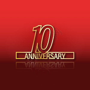 10周年盛典10周年以红色梯度背景为反省的金字典化矢量说明插画