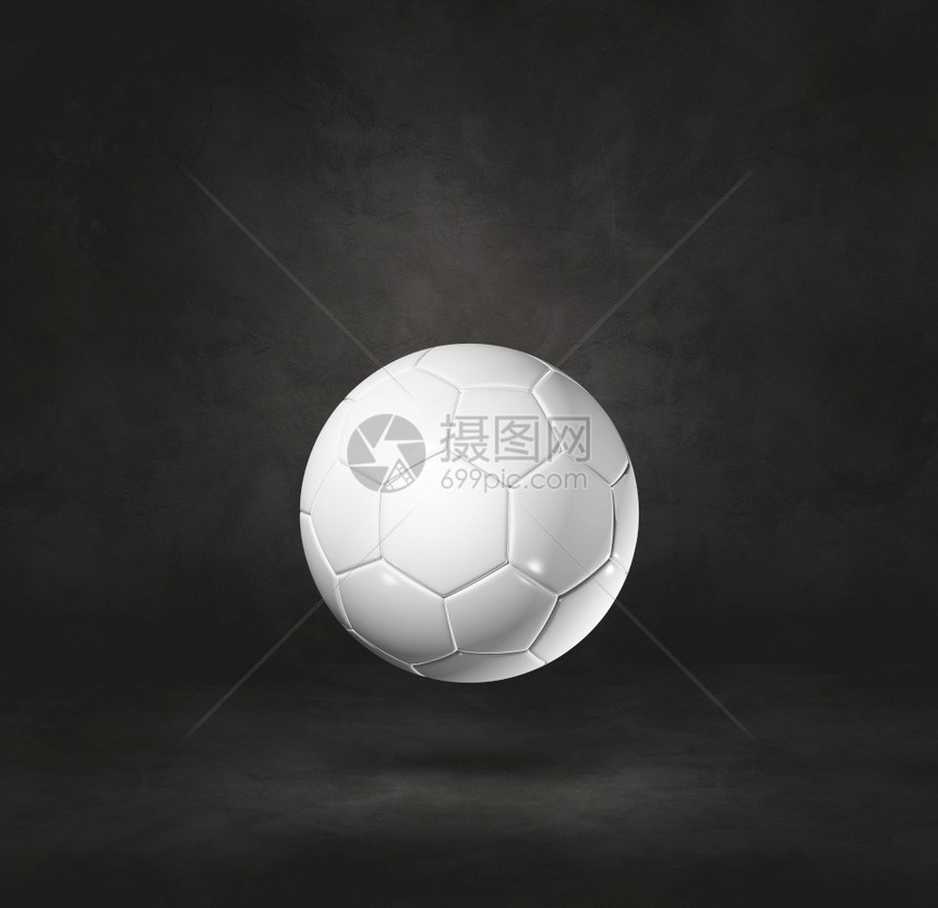 黑色工作室背景的白足球3D插图图片