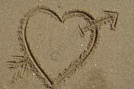 奉献的心爱的讯息心在沙中背景