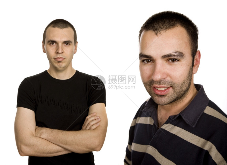 两名青年散日男子肖像在白色上与世隔绝图片