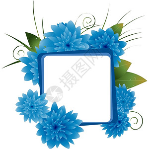 蓝色花和文字标签的样式背景图片