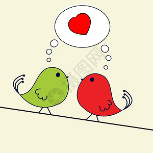 情人节贺卡两只鸟在铁丝网上背景图片