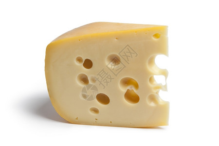 白色背景有洞的荷兰农民奶酪单片图片