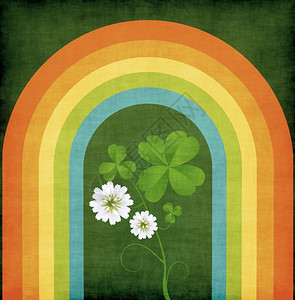 带四叶花朵和彩虹的格朗背景背景图片