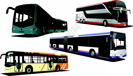 城市公共汽车设计彩色矢量插图图片
