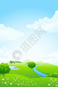 羊左雍措湖卡通绿色小清新乡村景观插画插画