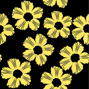 黑色背景的黄花朵模式背景图片