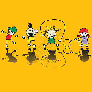 茶叶卡通人物手绘儿童玩游戏快乐矢量艺术背景