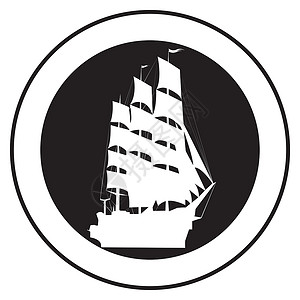 帆船标志旧船的标志矢量印章背景