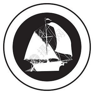 帆船标志旧船的标志矢量印章背景