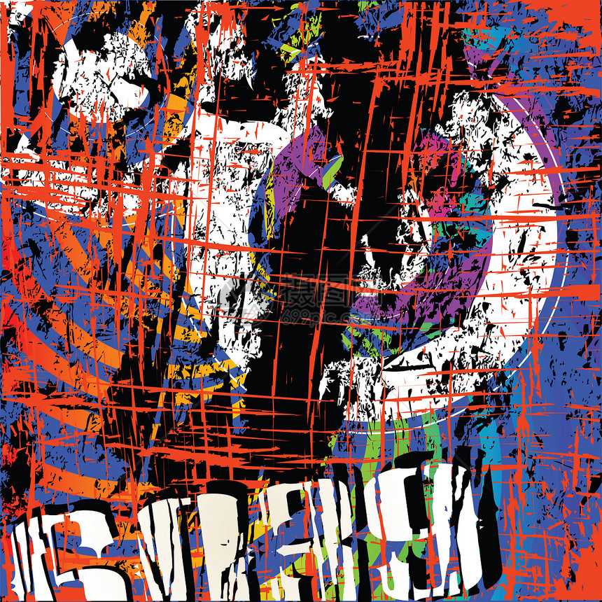 Grunge海报以生动的颜色绘制抽象布局图片