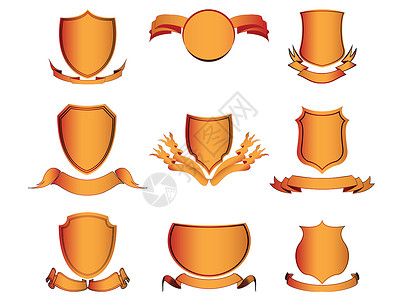 盾牌和丝带套装设计矢量元素图片