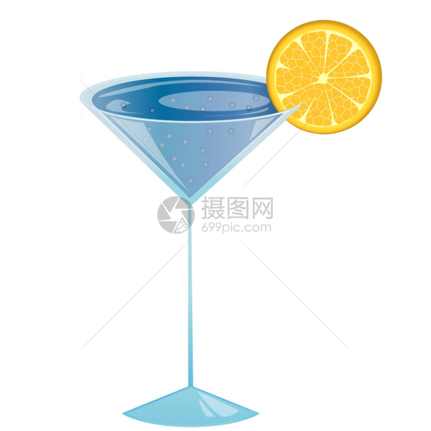 蓝色curacao鸡尾酒孤立于白色图片