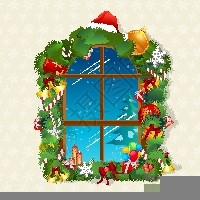 圣诞节卡插图请在窗口上放礼物图片