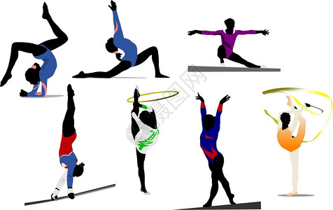 妇女体操彩色圆光影矢量插图背景图片