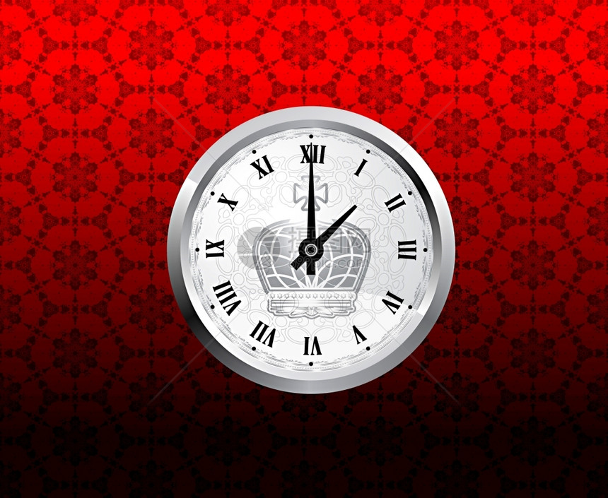 红色模式样背景的红色时钟图片