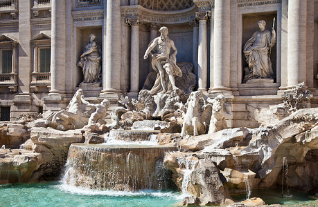 罗马喷泉阳光明媚的日落特雷维喷泉意大利罗马背景
